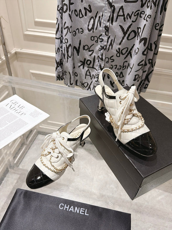 CC 26b Quilted Lace Up Slingback White Leather 124290
