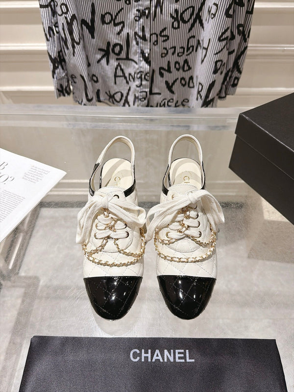 CC 26b Quilted Lace Up Slingback White Leather 124290