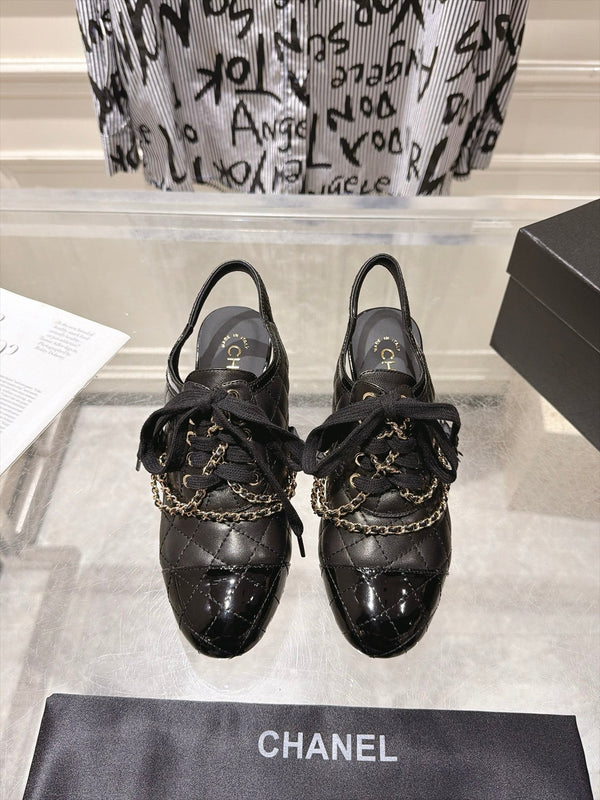 CC 26b Quilted Lace Up Slingback Black Leather 124291