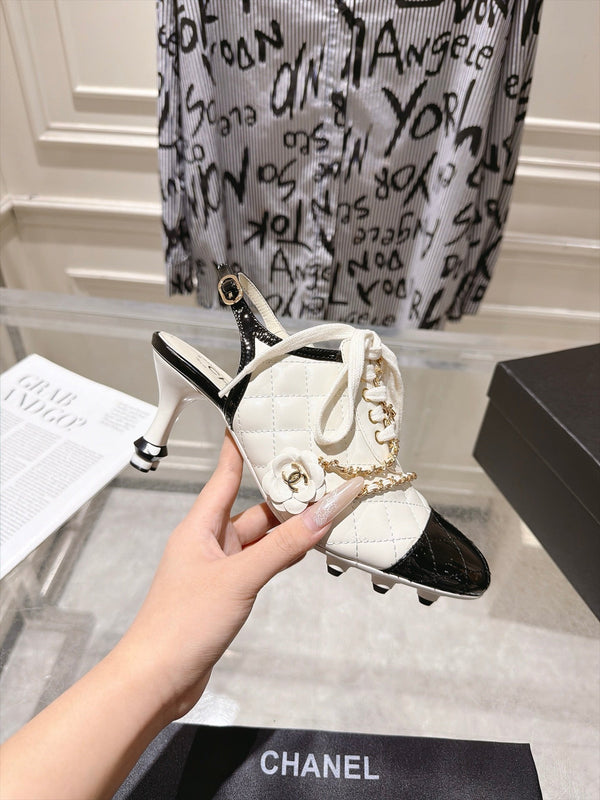 CC 26b Quilted Lace Up Slingback White Leather 124292