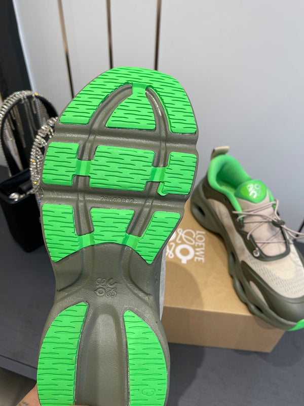 Loewe x On Cloudsolo Sneakers Khaki Green and Beige Polyester and Mesh 533484
