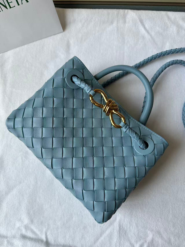 BV Small Andiamo Bag 20cm Blue Intrecciato Leather 291441