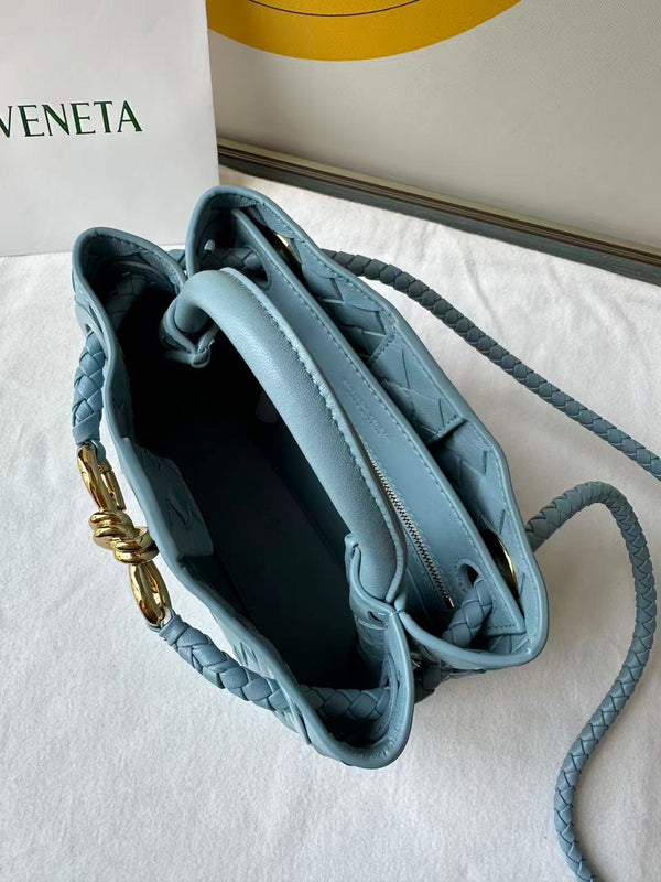 BV Small Andiamo Bag 20cm Blue Intrecciato Leather 291441