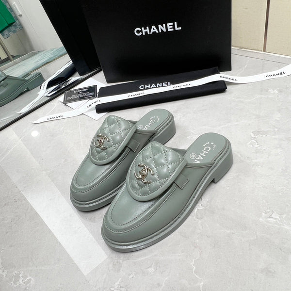CC Mule Grey Quilted Calfskin