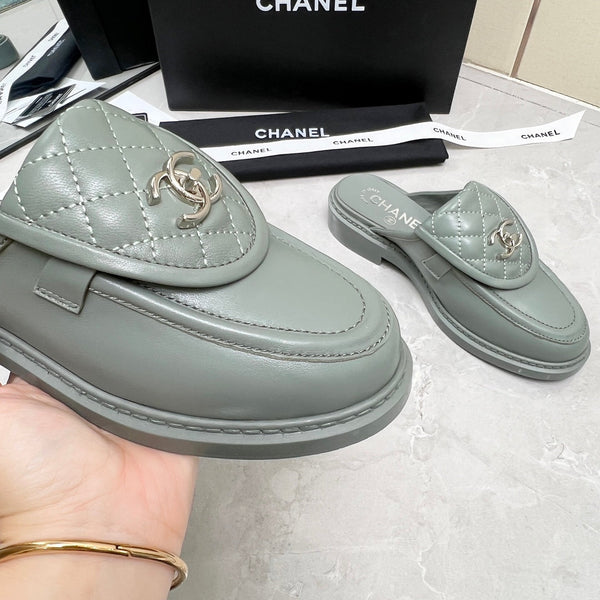 CC Mule Grey Quilted Calfskin