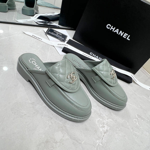 CC Mule Grey Quilted Calfskin