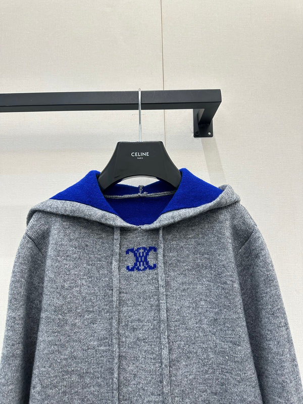 Celin Embroidered Hooded Sweater Grey Wool 346091