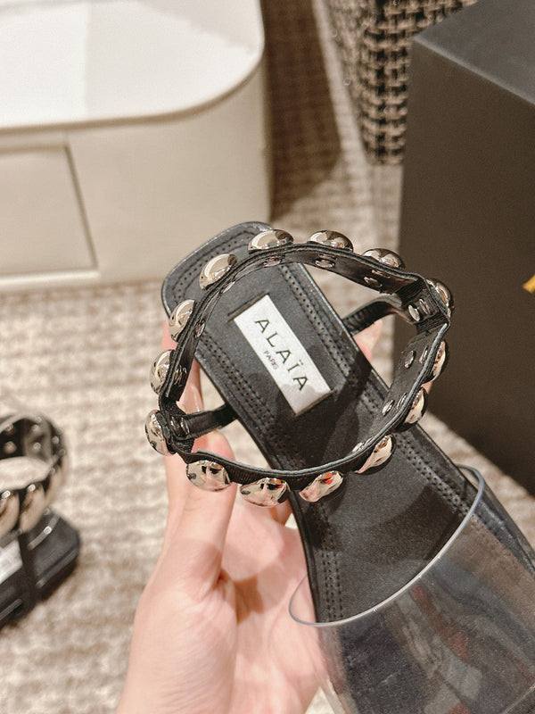 ALAIA SANDAL IN BLACK CALFSKN AND FILM WITH CRYSTAL