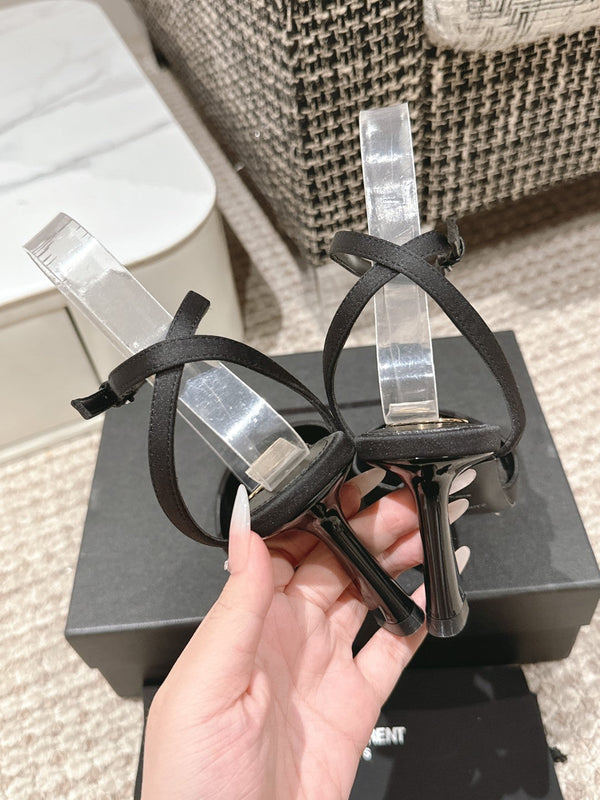 HIGH-HEELED SLINGBACKS SANDAL 7 CM IN BLACK SILK