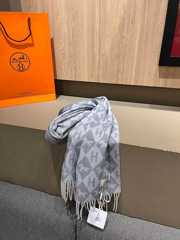 Scarf Cashmere 180 CM In Grey Blue Fine Wool 290424