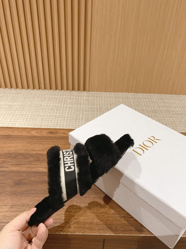 CD Sandal Black White Fleece And Canvas Fabric