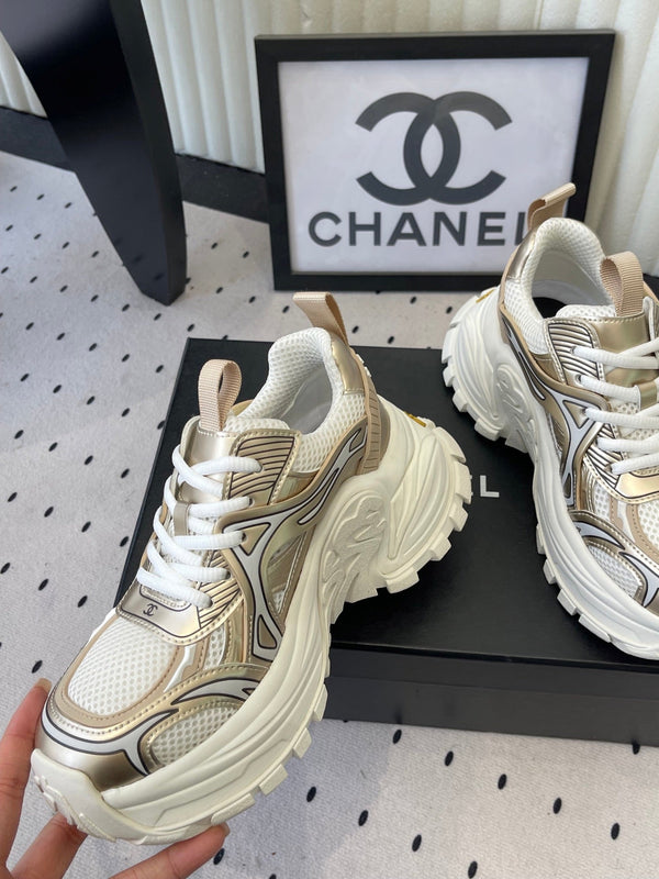 CC Platform Sneakers Gold White Mesh Rubber 611803