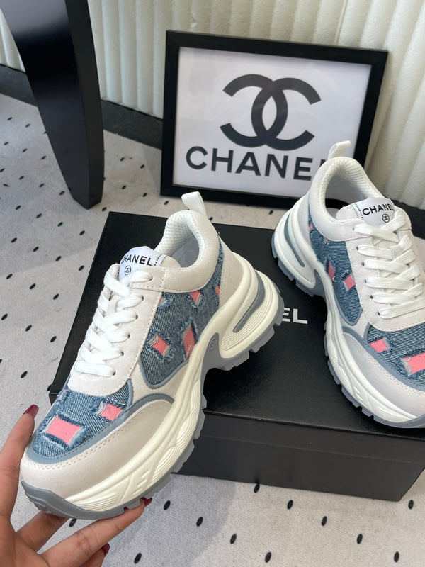 CC 26s Chunky Platform Casual Sneakers Blue White Pink Denim Suede 968604
