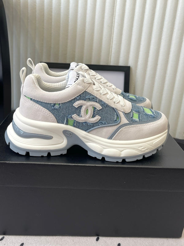 CC 26s Chunky Platform Casual Sneakers Blue White Green Denim Suede 968605
