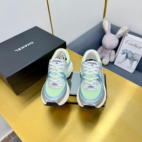 CC Logo Sneakers Sliver Green Calfskin Mesh Fabric 927339