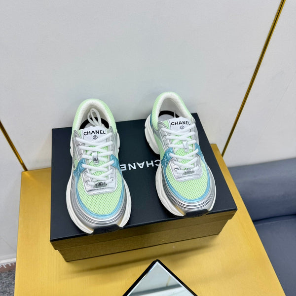 CC Logo Sneakers Sliver Green Calfskin Mesh Fabric 927339