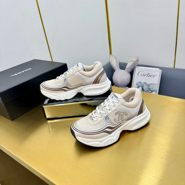 CC Logo Sneakers White Cream Calfskin Mesh Fabric 927340