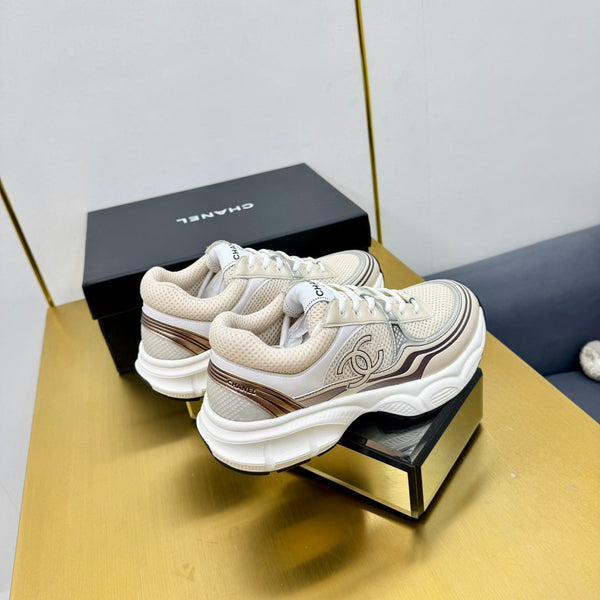 CC Logo Sneakers White Cream Calfskin Mesh Fabric 927340