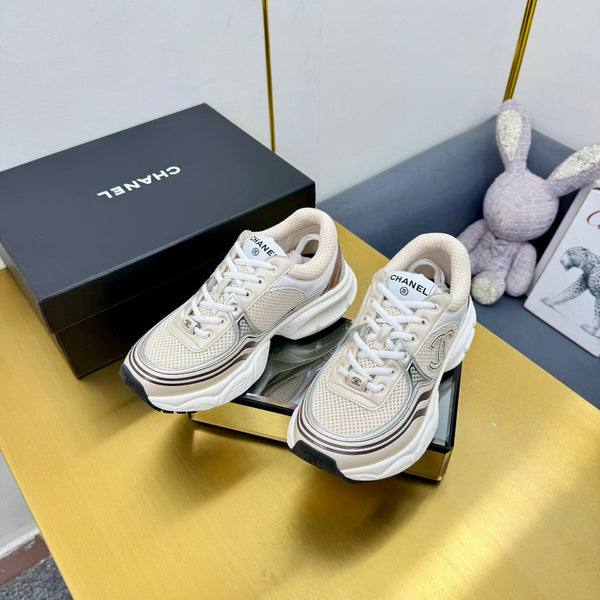 CC Logo Sneakers White Cream Calfskin Mesh Fabric 927340