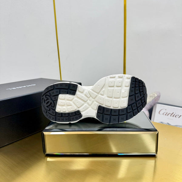 CC Logo Sneakers White Gold Calfskin Mesh Fabric 927341