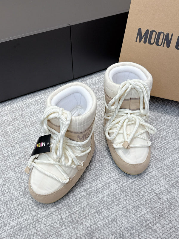 Moon Boot Icon White Beige Geometric Print Leather Cavas 515585