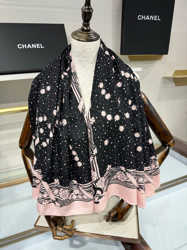 CC 26s Shawl 140x140cm Black Pink Cashmere Silk 212965