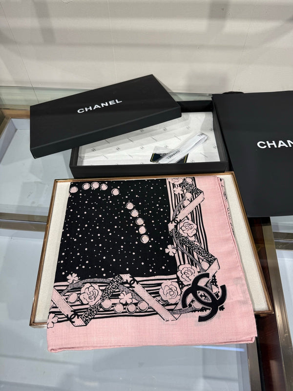 CC 26s Shawl 140x140cm Black Pink Cashmere Silk 212965
