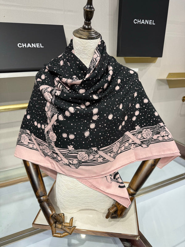 CC 26s Shawl 140x140cm Black Pink Cashmere Silk 212965