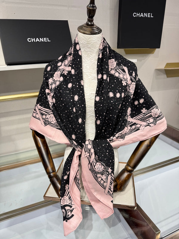 CC 26s Shawl 140x140cm Black Pink Cashmere Silk 212965