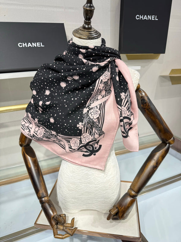 CC 26s Shawl 140x140cm Black Pink Cashmere Silk 212965