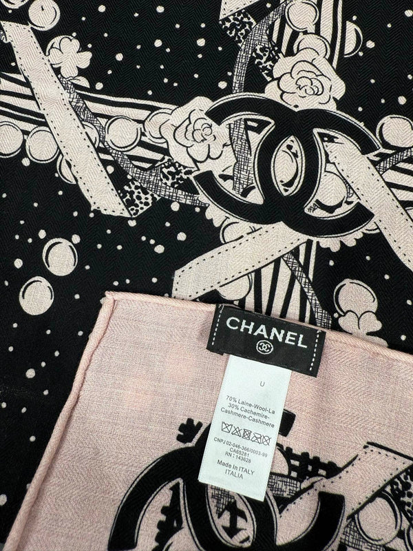 CC 26s Shawl 140x140cm Black Pink Cashmere Silk 212965