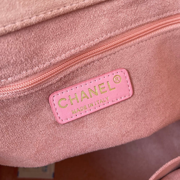 CC 25 Deauville Tote Bag 34cm Beige Pink Crochet Suede