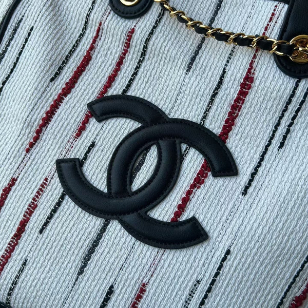 Chanel 2026 Double C Tote Bag 36cm Black White Canvas Leather
