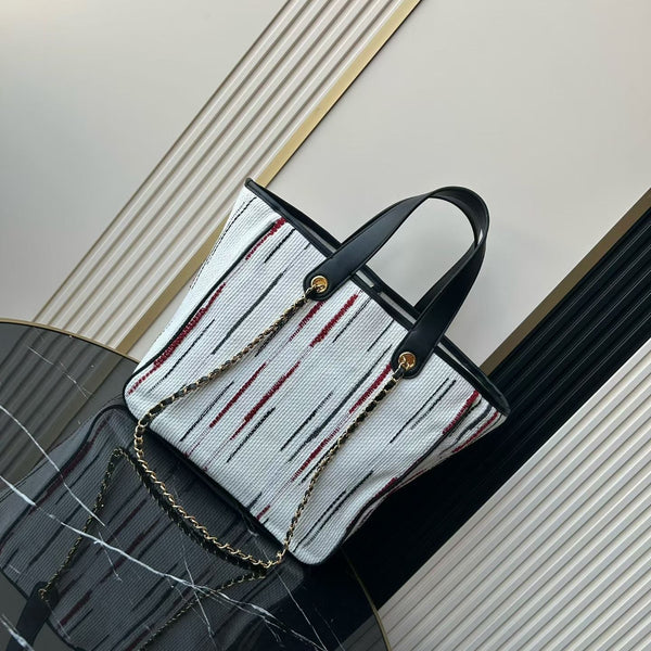 Chanel 2026 Double C Tote Bag 36cm Black White Canvas Leather