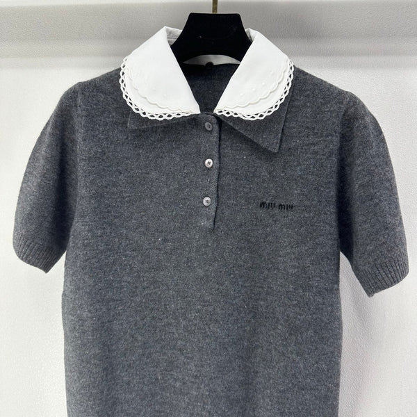 Miumiu 2026 Short-sleeved T-shirt Grey Cashmere 349064