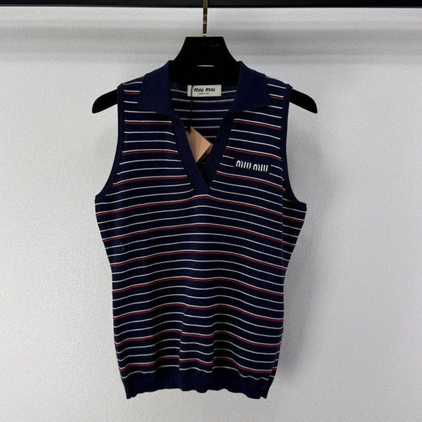 Miu 2026 Striped Collared Vest Tencel 395603