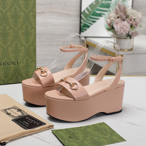 GG Horsebit Wedges Sandals Pink