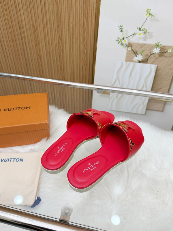 LV Mare Flat Mule Red Rose Sheepskin