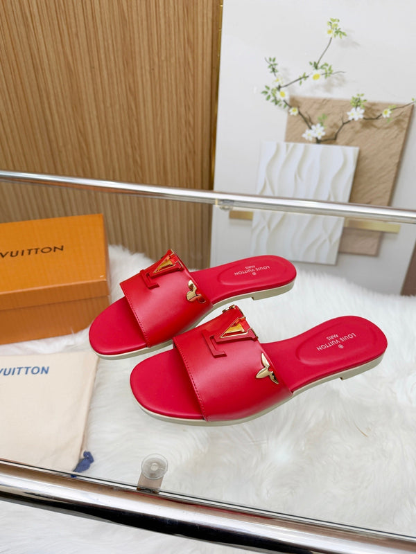 LV Mare Flat Mule Red Rose Sheepskin
