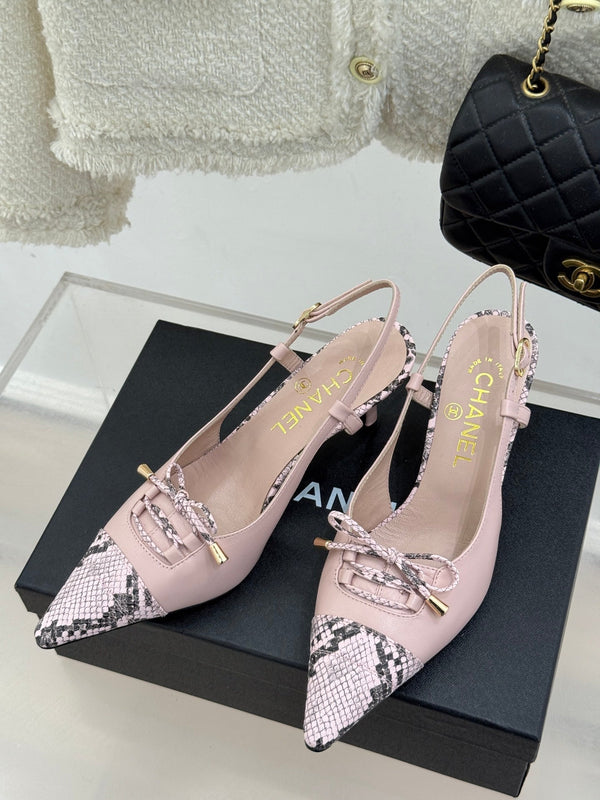 CC 25C Bowknot Slingback Sandal 60mm Light Pink Sheepskin Mix Python Pattern 265654