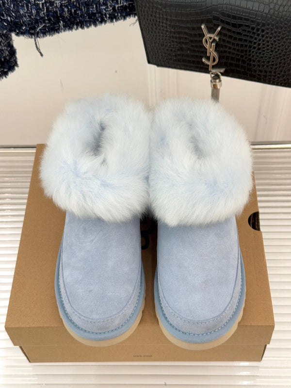 UGG Classic Ultra Mini Chalet Boots Light Blue Suede Sheepskin Cuff 517487