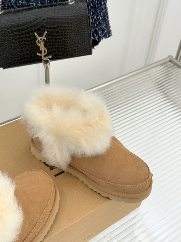 UGG Classic Ultra Mini Chalet Boots Warm Brown Suede Sheepskin Cuff 517488