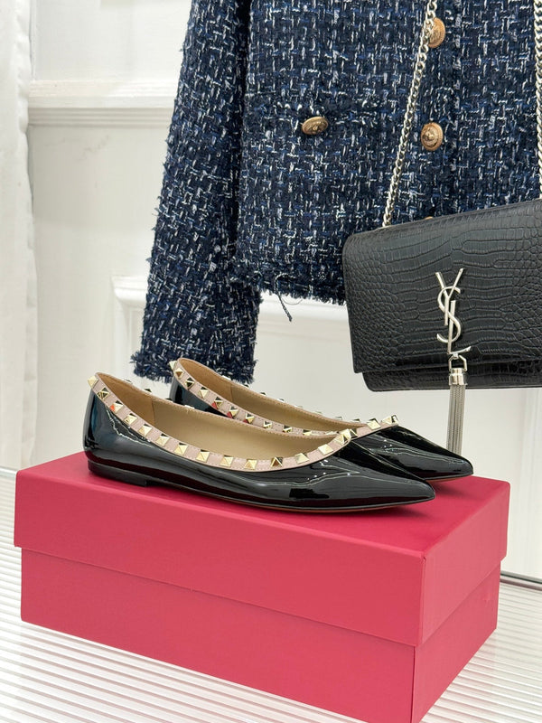 Valentino Rockstud Ballet Flat Black Patent Leather 642995