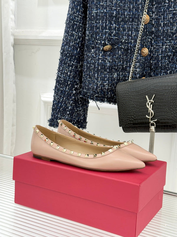 Valentino Rockstud Ballet Flat Beige Sheepskin 642999