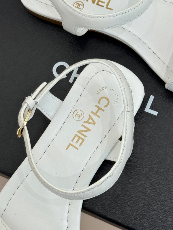 CC 26s Strap Flat Sandals White Lambskin 920334