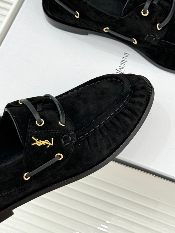 YSL 26s Le Bateau Loafer Black Suede 992290