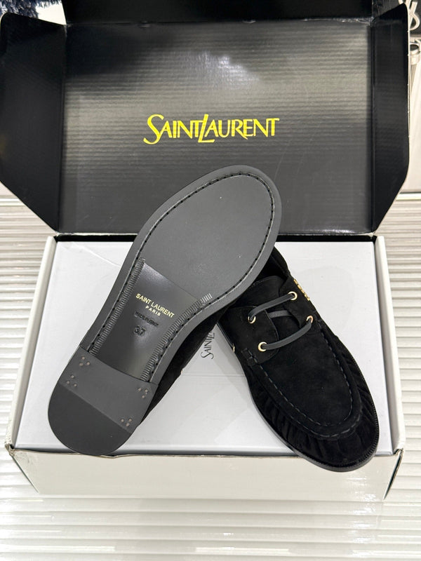YSL 26s Le Bateau Loafer Black Suede 992290