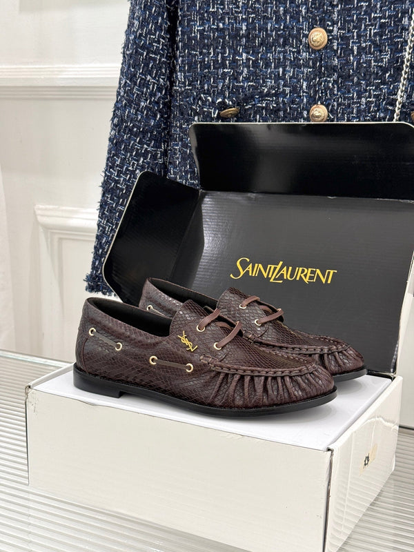 YSL 26s Le Bateau Loafer Coffee Lizard-embossed Leather 992293