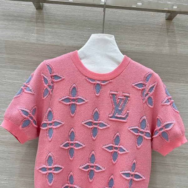 LV 25 Knitted Short-Sleeved Top Pink Wool