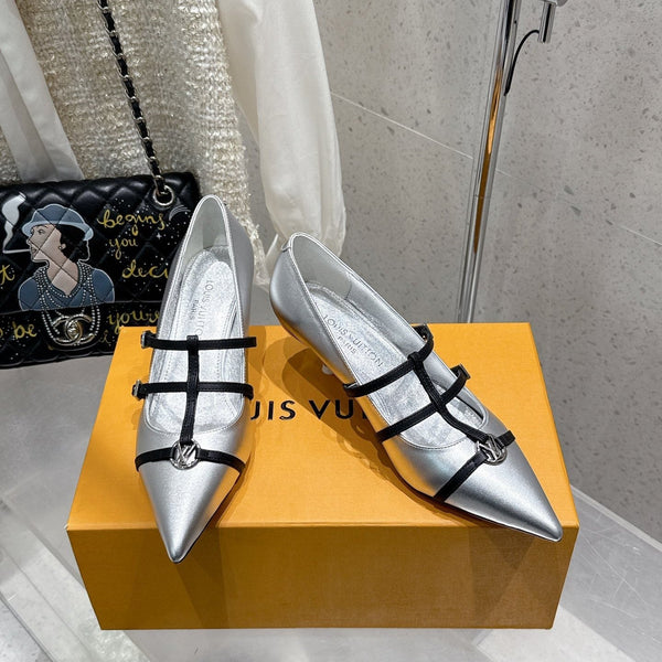 LV 6AM Slingback 4.5cm Sliver Cowhide 610735